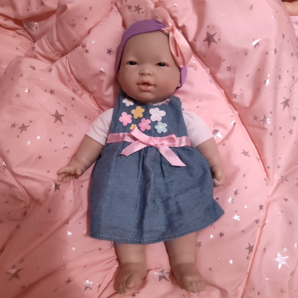 Asian Berengeuer Sweet Baby Doll in Denim Dress with Pink and Purple Details - Picture 2 of 16